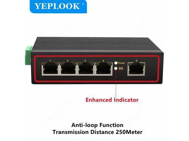 Alt view image 2 of 7 - 5 Ports RJ45 10/100Mbps Industrial Ethernet Switch Network Switch Signal Strengthen DIN Rail Type Support DC 5V-58V
