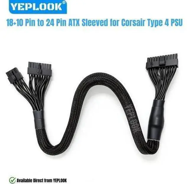 Main image of Type 4 24Pin Cable for Corsair RM-i PSUs, 18+10Pin to 24Pin ATX Type 4 Main Motherboard Power Cable for Corsair RM1000i, RM850i, RM750i, RM650i Modular Powers, Sleeved Net 23.62 inch/1.97ft.
