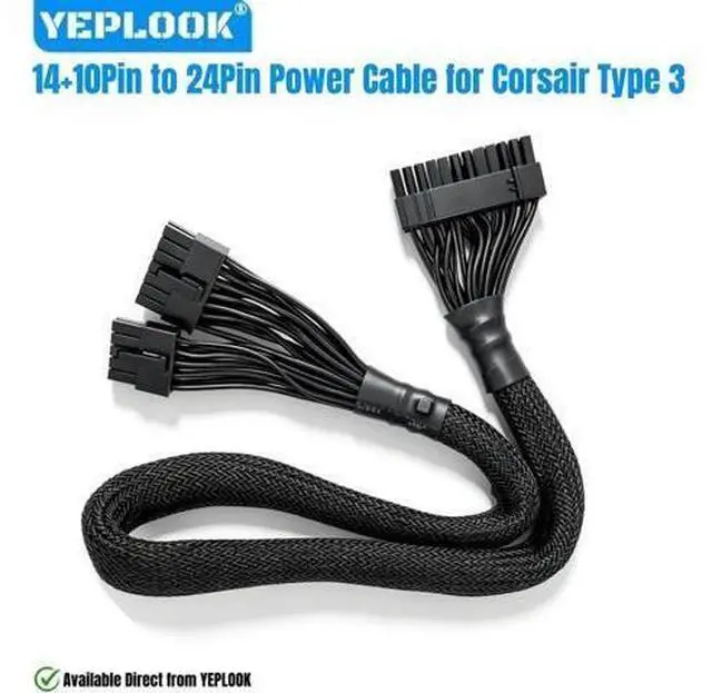 Main image of 14+10Pin to 24Pin ATX Main Motherboard Power Cable for Corsair HX1200i, HX1000i, HX850i, HX750i, HX650i, HX-i Type 3 Modular Powers PSUs, 18AWG Sleeved Net 60CM / 23.62 inch / 1.97ft.