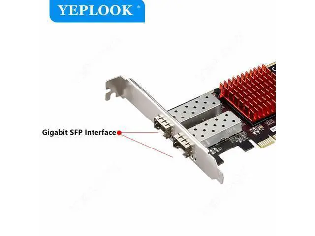 Alt view image 4 of 7 - PCIe 2.1 X4 to Dual Port SFP Interface 10/100/1000Mbps Gigabit Fiber Network Card NIC for Server Desktop Chipset Intel I350