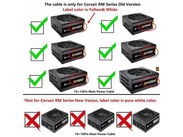 Alt view image 2 of 7 - 14pin+10Pin to 24Pin 20+4Pin Power Supply Cable Sleeved For Corsair Old Version RM Series RM1000 RM850 RM750 RM650 RM550 RM450