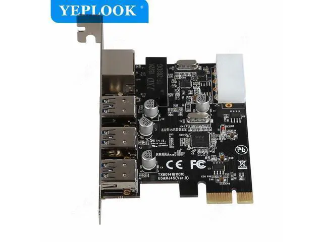 Alt view image 5 of 7 - PCIe 1X to 3 Ports USB3.0 + RJ45 1000Mbps LAN Gigabit Ethernet Network Card with 4Pin Power Supply Connector for Desktop PC