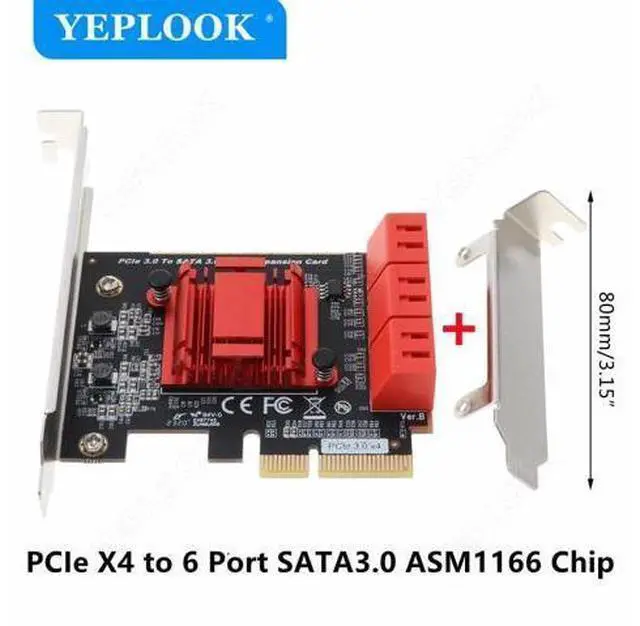 Main image of PCIe 4x to 6 Port SATA3.0 6Gbps PCIe to SATA Adapter Controller Expansion Card ASM1166 Chipset for HDD SSD with 8cm/12cm Bracket