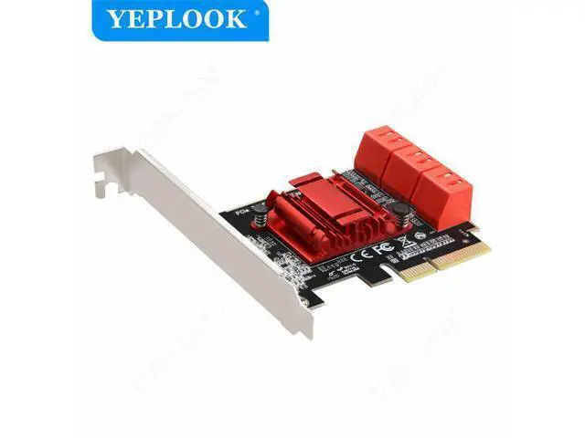 Alt view image 2 of 7 - PCIe 4x to 6 Port SATA3.0 6Gbps PCIe to SATA Adapter Controller Expansion Card ASM1166 Chipset for HDD SSD with 8cm/12cm Bracket