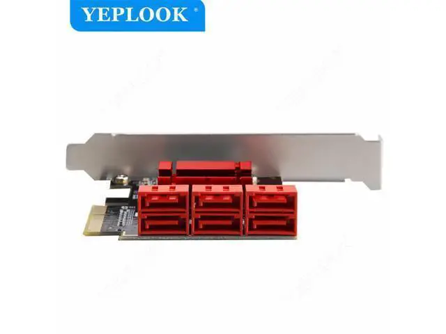 Alt view image 3 of 7 - PCIe 4x to 6 Port SATA3.0 6Gbps PCIe to SATA Adapter Controller Expansion Card ASM1166 Chipset for HDD SSD with 8cm/12cm Bracket