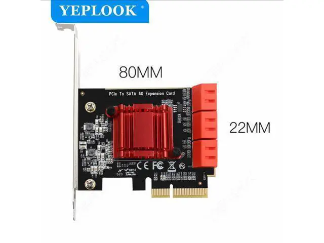 Alt view image 4 of 7 - PCIe 4x to 6 Port SATA3.0 6Gbps PCIe to SATA Adapter Controller Expansion Card ASM1166 Chipset for HDD SSD with 8cm/12cm Bracket