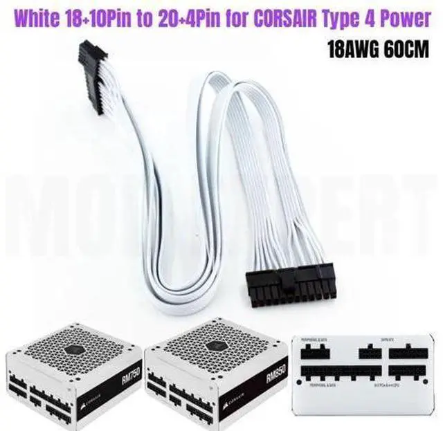 Main image of 18+10Pin to 20+4Pin 24Pin ATX Main Power Cable for CORSAIR White RM750 750W RM850 850W Type 4 Modular Power Supply 60CM 18AWG