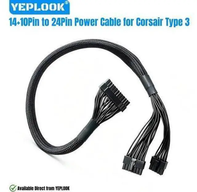 Main image of 14+10Pin to 24Pin ATX for Corsair AX-i PSUs, Motherboard Main Power Cable for Corsair AX1500i, AX1200i, AX860i, AX760i Type 3 Modular Powers PSUs, 18AWG Sleeved Net 60CM / 23.62 inch / 1.97ft.