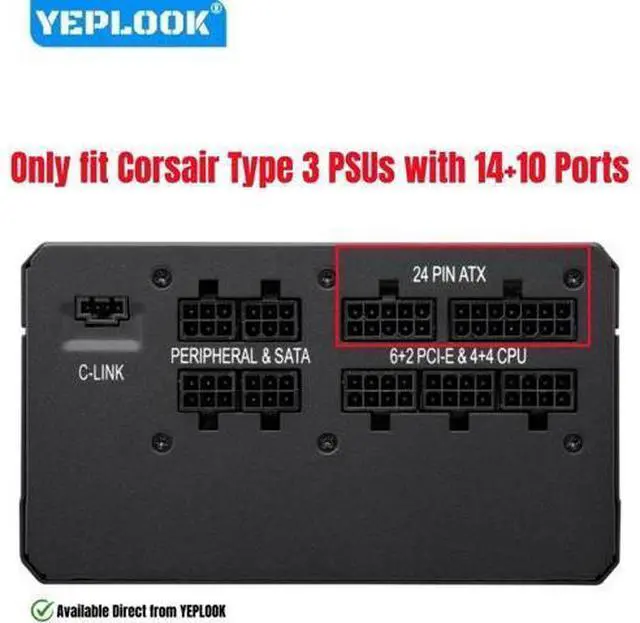 Alt view image 6 of 6 - 14+10Pin to 24Pin ATX for Corsair AX-i PSUs, Motherboard Main Power Cable for Corsair AX1500i, AX1200i, AX860i, AX760i Type 3 Modular Powers PSUs, 18AWG Sleeved Net 60CM / 23.62 inch / 1.97ft.