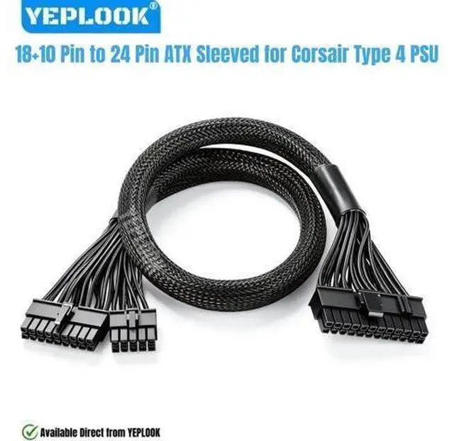 Alt view image 3 of 6 - Type 4 18+10Pin to 24Pin ATX Sleeved, Motherboard Main Power Cable for Corsair RM1000x, RM850x, RM750x, RM650x, RM550x Modular Powers PSUs, 18AWG Sleeved Net 60CM / 23.62 inch / 1.97ft.