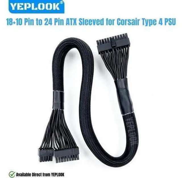 Alt view image 2 of 6 - Type 4 18+10Pin to 24Pin ATX Sleeved, Motherboard Main Power Cable for Corsair RM1000x, RM850x, RM750x, RM650x, RM550x Modular Powers PSUs, 18AWG Sleeved Net 60CM / 23.62 inch / 1.97ft.