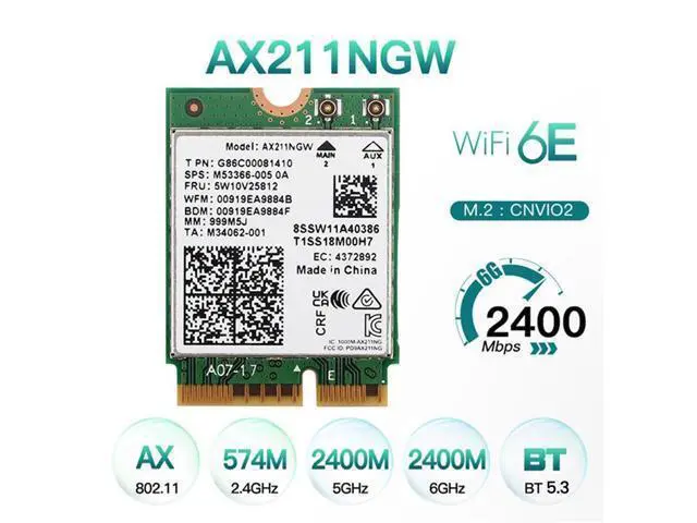 Alt view image 3 of 7 - WiFi 6E AX211NGW Tri-Band 2.4G/5G/6Ghz Wireless Network Wifi Card Adapter for Bluetooth 5.2 AX211 M.2 KeyE CNVio Windows11 with 1x Antenna & 1x Cable