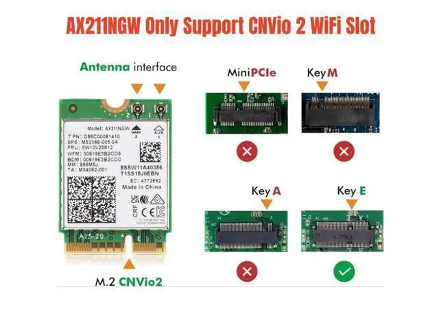 Alt view image 4 of 7 - WiFi 6E AX211NGW Tri-Band 2.4G/5G/6Ghz Wireless Network Wifi Card Adapter for Bluetooth 5.2 AX211 M.2 KeyE CNVio Windows11 with 1x Antenna & 1x Cable