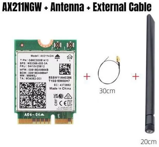 Main image of WiFi 6E AX211NGW Tri-Band 2.4G/5G/6Ghz Wireless Network Wifi Card Adapter for Bluetooth 5.2 AX211 M.2 KeyE CNVio Windows11 with 1x Antenna & 1x Cable