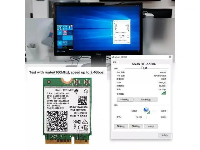 Alt view image 5 of 7 - WiFi 6E AX211NGW Tri-Band 2.4G/5G/6Ghz Wireless Network Wifi Card Adapter for Bluetooth 5.2 AX211 M.2 KeyE CNVio Windows11 with 1x Antenna & 1x Cable