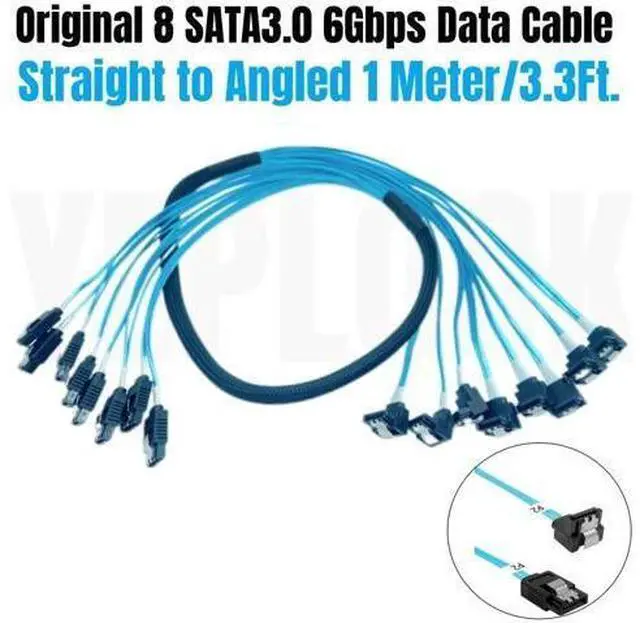 Main image of 8 SATA3.0 1M/3.3Ft. Straight to Angled 6Gbps Data Cable for BTC Mining, NAS, HDD SSD, Optical CD DVD Drive, Computer Server Host