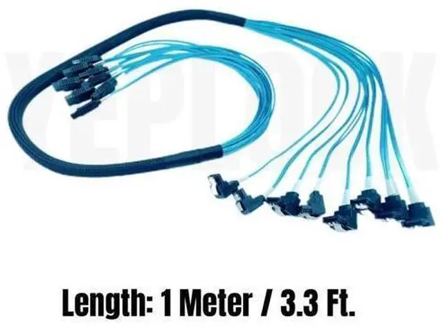Alt view image 2 of 7 - 8 SATA3.0 1M/3.3Ft. Straight to Angled 6Gbps Data Cable for BTC Mining, NAS, HDD SSD, Optical CD DVD Drive, Computer Server Host