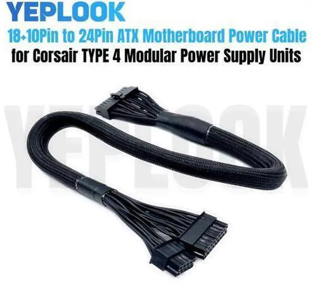Main image of 18+10Pin to 24Pin Sleeved Net, ATX Main Motherboard Power Cable for CORSAIR HX750, HX850, HX1000, HX1200 PLATINUM Type 4 Modular