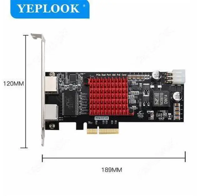 Alt view image 3 of 7 - PCI-E 4x to 2 Ports POE Camera Visual Capture Card 10/100/1000Mbps PCIe Gigabit Network Ethernet Converter Chipset Intel I350AM2