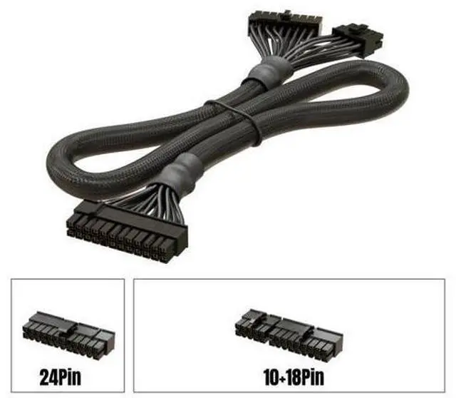Alt view image 2 of 7 - 18+10Pin to 20+4Pin 24Pin ATX Main Power Supply Cable for SEASONIC 1300W, 1200W, 1000W, 850W, 750W, 650W, 550W PRIME Gold GX Modular Power, Sleeved Net 60CM 18AWG