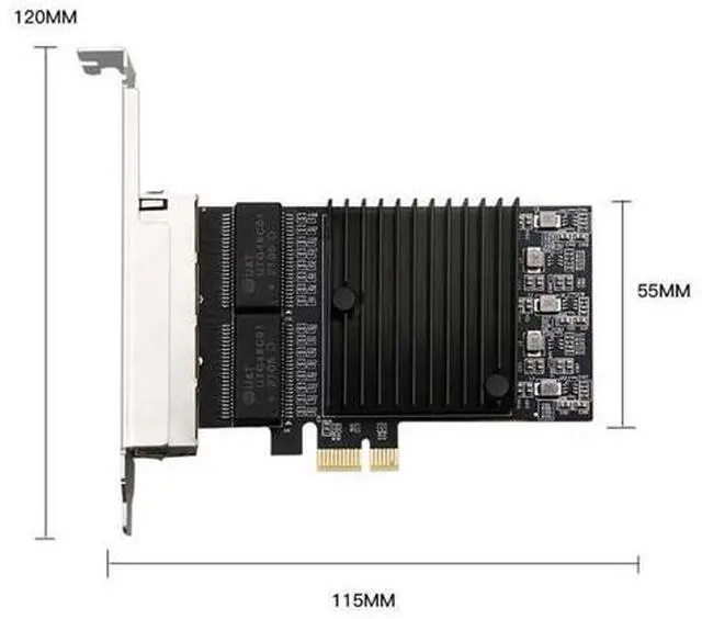 Alt view image 5 of 7 - PCIe x1 4 Ports RJ45 10/100/1000Mbps Gigabit Ethernet Lan Network Card Chipset Intel 82571 with Heat Sink for Server Desktop