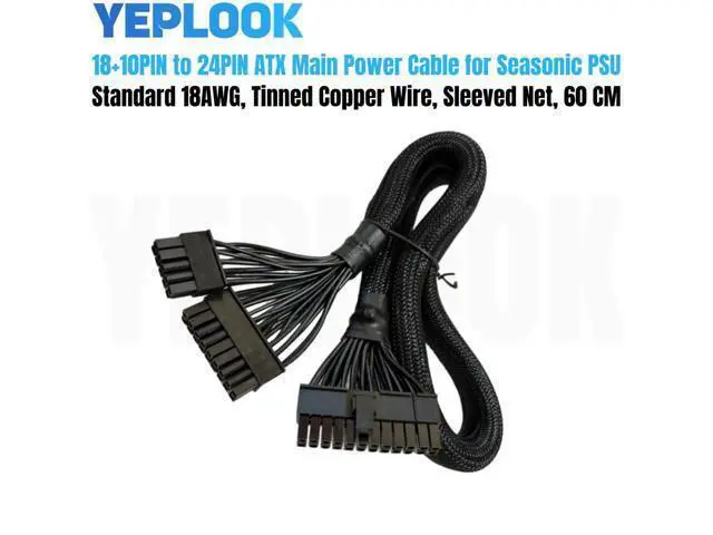 Alt view image 6 of 7 - 18+10Pin to 20+4Pin 24Pin ATX MB Motherboard Main Power Cable for SEASONIC CORE GX-650 GX-550 GX-500 GX-Series Modular Power, Sleeved Net 18AWG 60CM