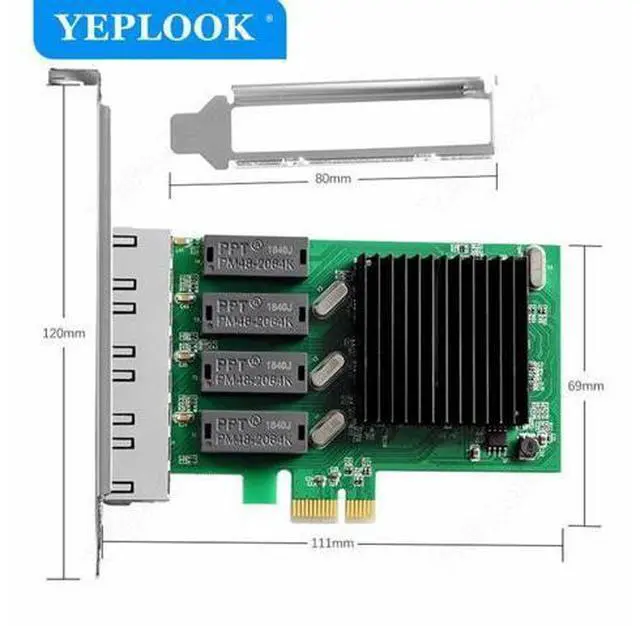 Alt view image 2 of 7 - PCIe X1 4 Port RJ45 Gigabit Ethernet Network Card 10/100/1000Mbps Server Desktop Game Adapter LAN Controller Chipset RTL8111H