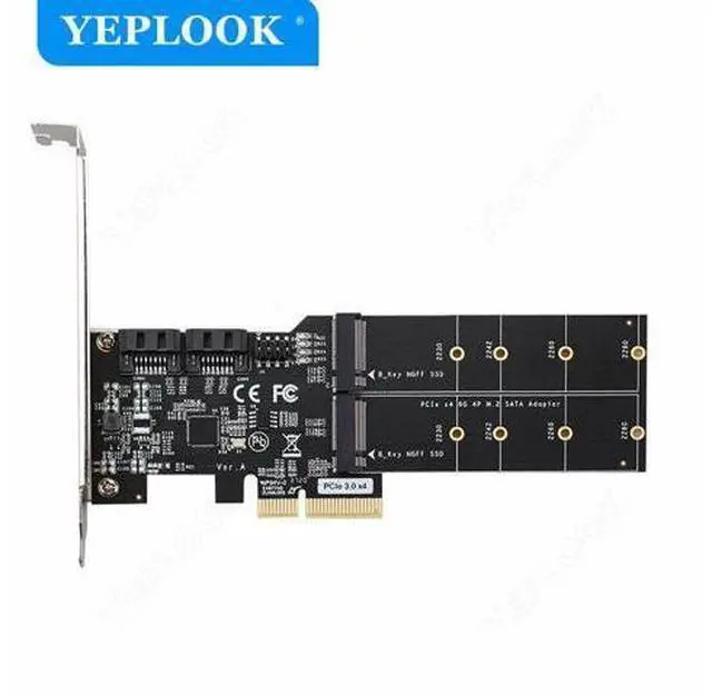 Alt view image 3 of 7 - PCIe3.0 4X to 2x SATA3.0 + 2x M.2 B Key NGFF SSD PCI-E to SATAIII 6Gbps Controller Adapter Expansion Card for Desktop HDD SSD