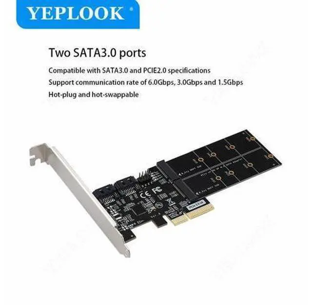 Alt view image 2 of 7 - PCIe3.0 4X to 2x SATA3.0 + 2x M.2 B Key NGFF SSD PCI-E to SATAIII 6Gbps Controller Adapter Expansion Card for Desktop HDD SSD