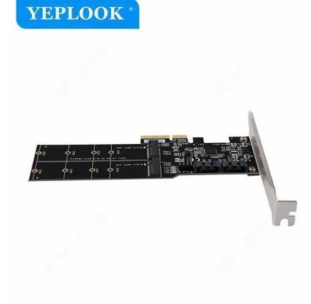 Alt view image 4 of 7 - PCIe3.0 4X to 2x SATA3.0 + 2x M.2 B Key NGFF SSD PCI-E to SATAIII 6Gbps Controller Adapter Expansion Card for Desktop HDD SSD