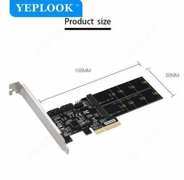 Alt view image 6 of 7 - PCIe3.0 4X to 2x SATA3.0 + 2x M.2 B Key NGFF SSD PCI-E to SATAIII 6Gbps Controller Adapter Expansion Card for Desktop HDD SSD
