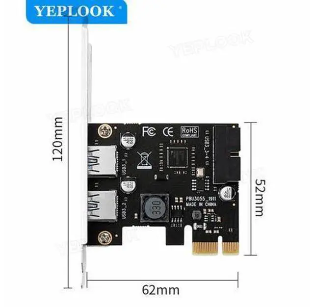 Alt view image 4 of 7 - PCIe to 2 Ports USB3.0 Expansion Card External Controller Adapter USB3.0 Hub 5Gbps Internal 19pin Header VL805 For Desktop