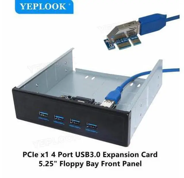 Main image of PCI-E x1 to 4 Port USB3.0 Expansion Card 5.25" Floppy Bay Front Panel with Free 60cm USB3.0 Cable NEC720201 5Gbps for PC Desktop