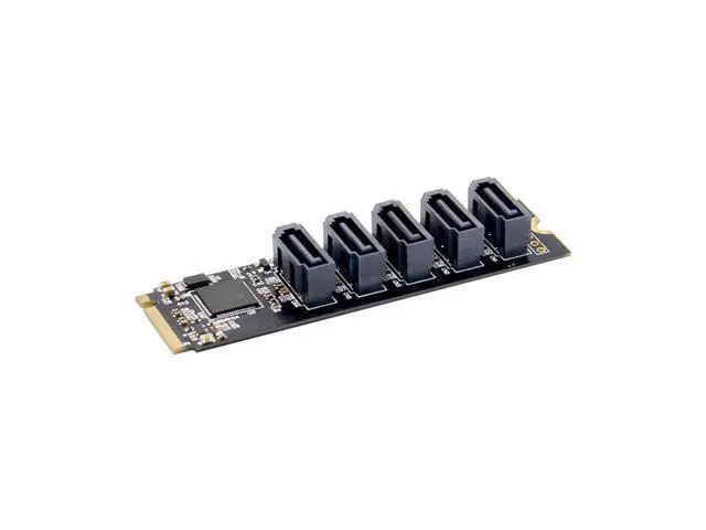 Alt view image 2 of 5 - PCIE X2 M.2 Key M to SATA 3.0 5 Port Sata Expansion Card 6Gb/s JMB585