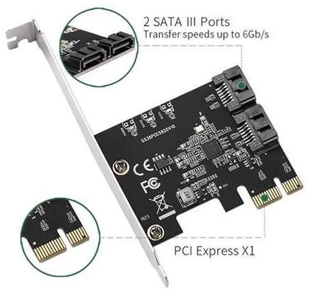Alt view image 4 of 7 - PCIe PCI Express to SATA3.0 2-Port SATA III 6G Controller Expansion Card Adapter For chia mining
