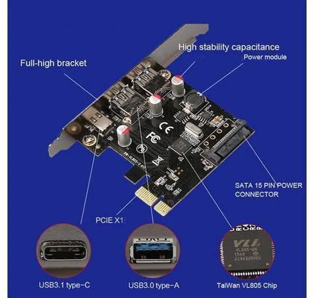 Alt view image 5 of 7 - computer accessories USB 3.1 Type-C 2 usb 3.0 type-A SATA 15PIN USB header PCI-e riser Card Desktop PCI Express