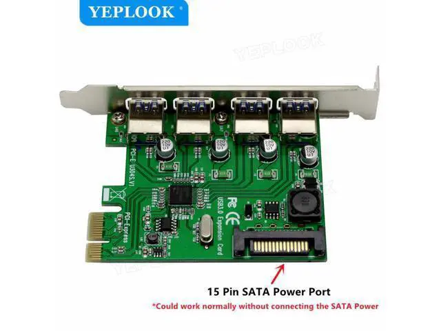 Alt view image 3 of 7 - PCIe to External 4 Ports USB3.0 Expansion Card Support PCI-E x1 x4 x8 x16 NEC720201 Chipset 5Gbps with 15Pin SATA Power U3N04S