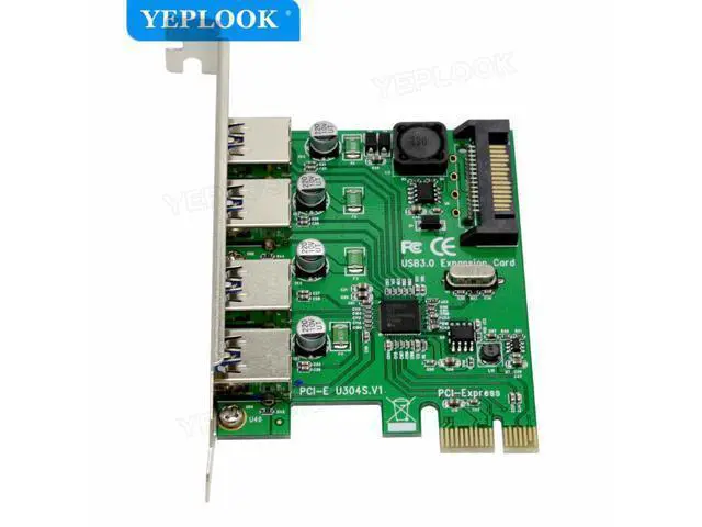Alt view image 2 of 7 - PCIe to External 4 Ports USB3.0 Expansion Card Support PCI-E x1 x4 x8 x16 NEC720201 Chipset 5Gbps with 15Pin SATA Power U3N04S