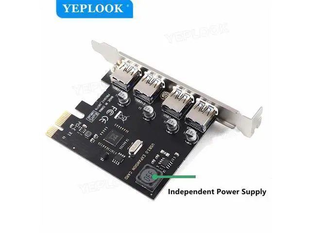Alt view image 2 of 7 - 4 Port USB3.0 PCI-E X1 Expansion Card PCIe USB3.0 HUB Controller Adapter 5Gbps VIA Chipset Independent Power Supply Plug & play