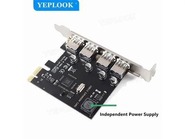 Alt view image 5 of 7 - 4 Port USB3.0 PCI-E X1 Expansion Card PCIe USB3.0 HUB Controller Adapter 5Gbps VIA Chipset Independent Power Supply Plug & play