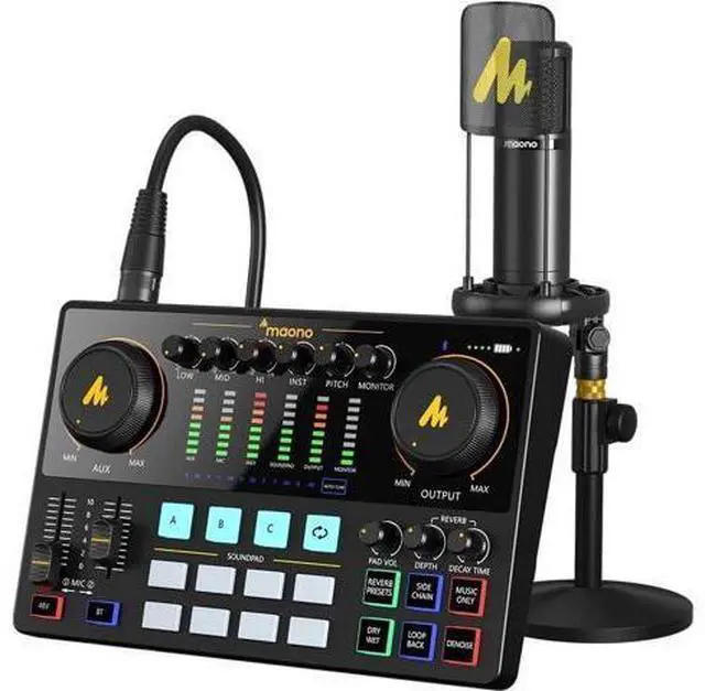 Main image of MAONO Podcast Equipment Bundle with Audio Interface and XLR Condenser Microphone, MaonoCaster with 48V Phantom Power, Bluetooth for Podcast, Streaming, Voice Over, Youtube, PC, Guitar (AME2A)