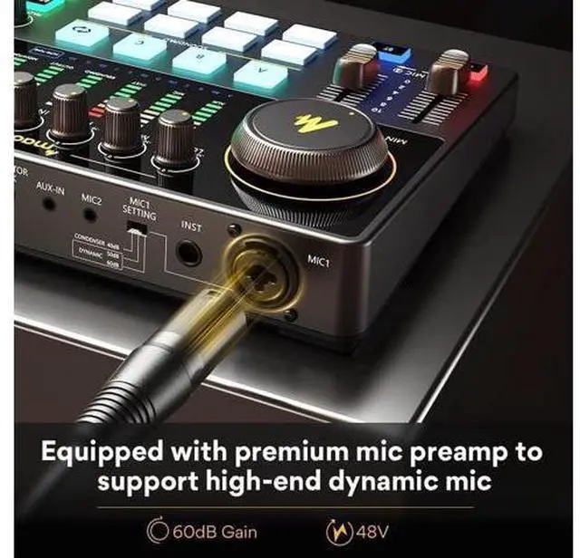 Alt view image 3 of 6 - MAONO Podcast Equipment Bundle with Audio Interface and XLR Condenser Microphone, MaonoCaster with 48V Phantom Power, Bluetooth for Podcast, Streaming, Voice Over, Youtube, PC, Guitar (AME2A)