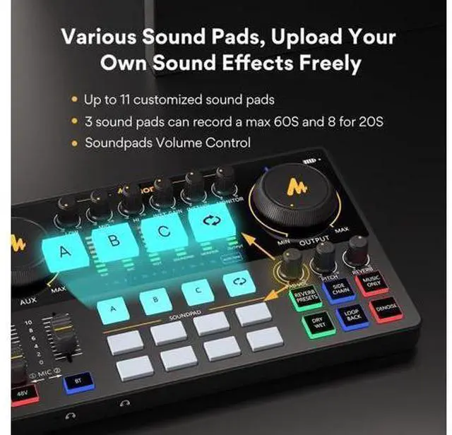 Alt view image 5 of 6 - MAONO Podcast Equipment Bundle with Audio Interface and XLR Condenser Microphone, MaonoCaster with 48V Phantom Power, Bluetooth for Podcast, Streaming, Voice Over, Youtube, PC, Guitar (AME2A)