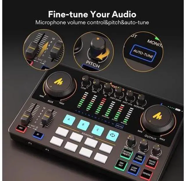 Alt view image 6 of 6 - MAONO Podcast Equipment Bundle with Audio Interface and XLR Condenser Microphone, MaonoCaster with 48V Phantom Power, Bluetooth for Podcast, Streaming, Voice Over, Youtube, PC, Guitar (AME2A)