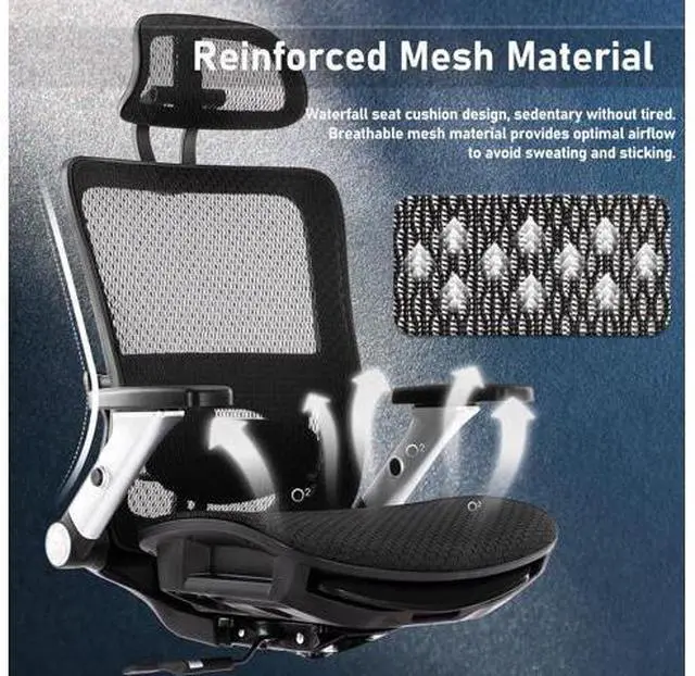 Alt view image 2 of 7 - Ergonomic Mesh Office Chair with Footrest, High Back Computer Executive Desk Chair with Headrest and 4D Flip-up Armrests, Adjustable Tilt Lock and Lumbar Support-Black