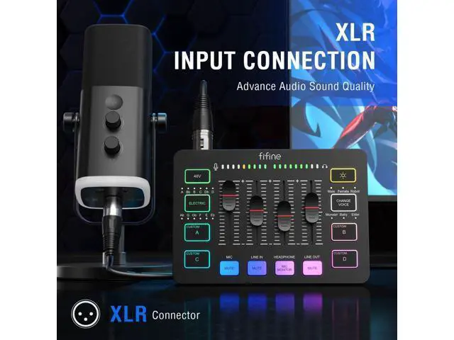Alt view image 2 of 7 - FIFINE Gaming Audio Mixer, Streaming RGB PC Mixer with XLR Microphone Interface, Individual Control, Volume Fader, Mute Button, 48V Phantom Power, for Podcast/Recording/Vocal/Game Voice-AmpliGame SC3