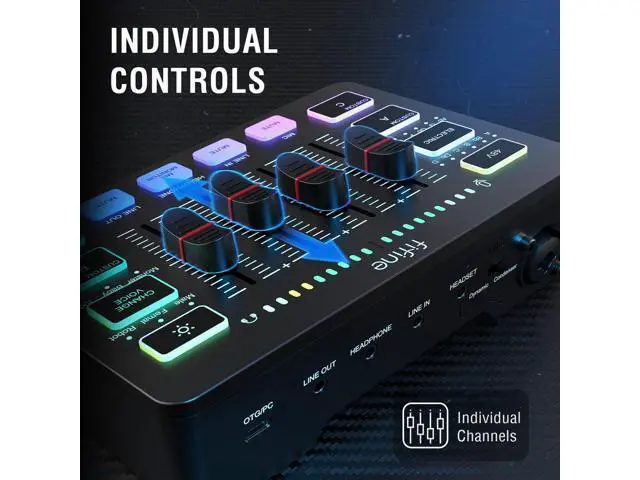 Alt view image 3 of 7 - FIFINE Gaming Audio Mixer, Streaming RGB PC Mixer with XLR Microphone Interface, Individual Control, Volume Fader, Mute Button, 48V Phantom Power, for Podcast/Recording/Vocal/Game Voice-AmpliGame SC3