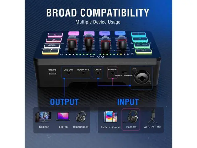 Alt view image 4 of 7 - FIFINE Gaming Audio Mixer, Streaming RGB PC Mixer with XLR Microphone Interface, Individual Control, Volume Fader, Mute Button, 48V Phantom Power, for Podcast/Recording/Vocal/Game Voice-AmpliGame SC3