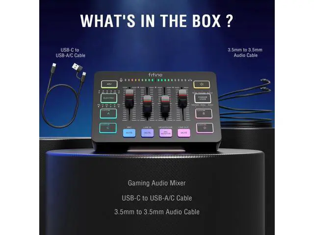 Alt view image 7 of 7 - FIFINE Gaming Audio Mixer, Streaming RGB PC Mixer with XLR Microphone Interface, Individual Control, Volume Fader, Mute Button, 48V Phantom Power, for Podcast/Recording/Vocal/Game Voice-AmpliGame SC3