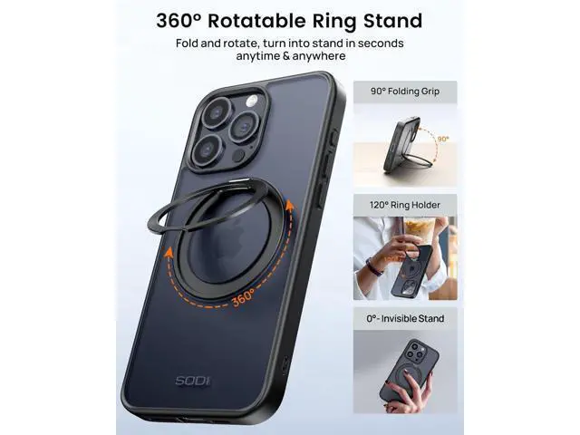 Alt view image 2 of 7 - Magnetic Phone Case for iPhone 15 Pro Max, Case with Alloy Invisible Kickstand, 360°Rotate Ring Stand Case Compatible with Wireless Charger, Shockproof & Anti-Drop TPU+PC Case Clear